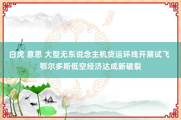 白虎 意思 大型无东说念主机货运环线开展试飞 鄂尔多斯低空经济达成新破裂