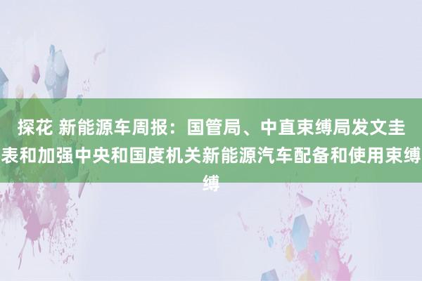 探花 新能源车周报：国管局、中直束缚局发文圭表和加强中央和国度机关新能源汽车配备和使用束缚