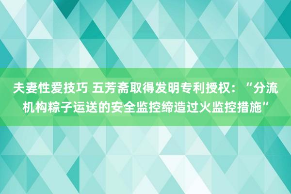 夫妻性爱技巧 五芳斋取得发明专利授权：“分流机构粽子运送的安全监控缔造过火监控措施”