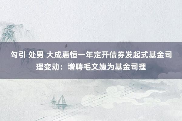 勾引 处男 大成惠恒一年定开债券发起式基金司理变动：增聘毛文婕为基金司理