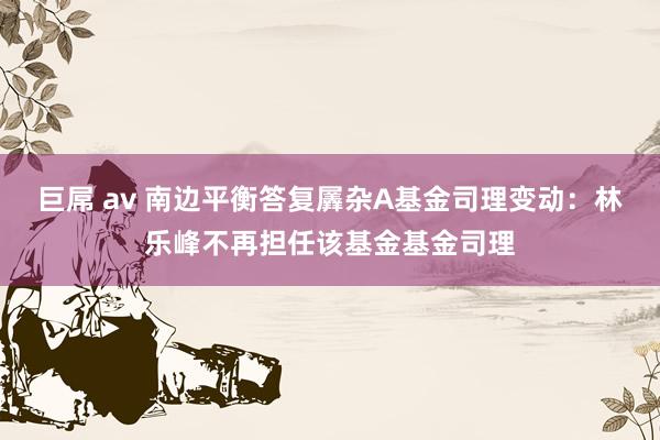 巨屌 av 南边平衡答复羼杂A基金司理变动：林乐峰不再担任该基金基金司理