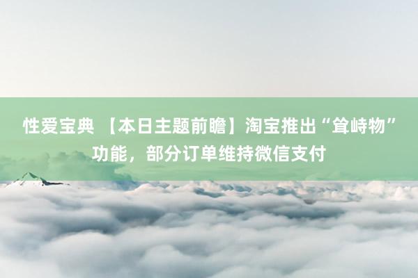 性爱宝典 【本日主题前瞻】淘宝推出“耸峙物”功能，部分订单维持微信支付