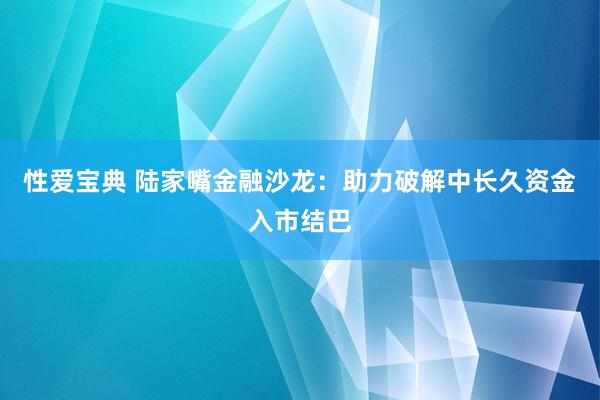 性爱宝典 陆家嘴金融沙龙：助力破解中长久资金入市结巴