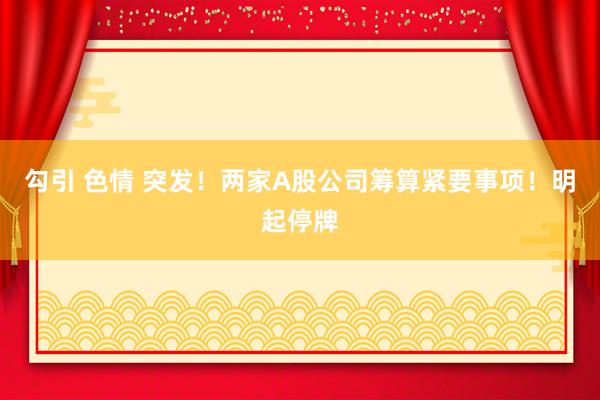 勾引 色情 突发！两家A股公司筹算紧要事项！明起停牌